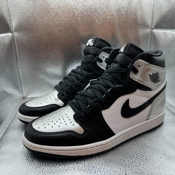 Size 12 Air Jordan 1 High OG Womens Black White Silver Toe‎ Sneaker CD0461-001 - Picture 6 of 12